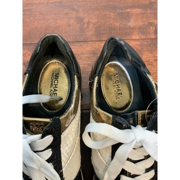 Michael Kors Black & White Reptile Alligator Textured Lace-Up Sneakers Size 9.5 - Picture 4 of 7